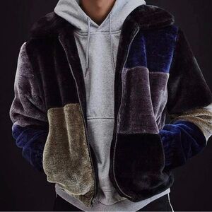 Urban Outfitters Colorblock Faux Fur Fleece Jacket